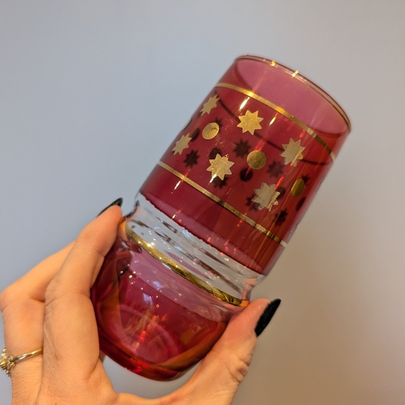 Vintage cranberry glass  Red and Gold Glass Tumblers - Picture 10 of 12